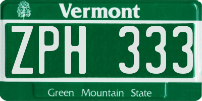 VT license plate ZPH333