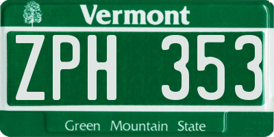VT license plate ZPH353