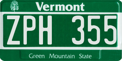 VT license plate ZPH355