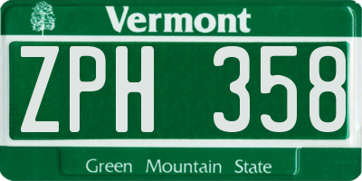 VT license plate ZPH358