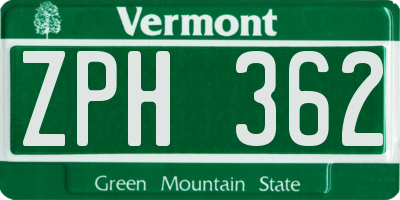VT license plate ZPH362