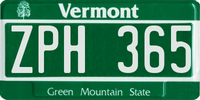 VT license plate ZPH365