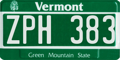 VT license plate ZPH383