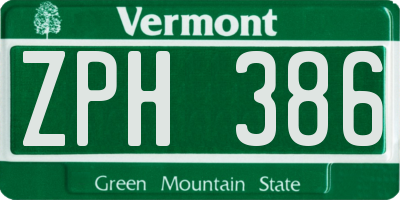 VT license plate ZPH386