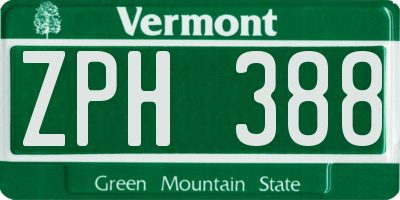 VT license plate ZPH388