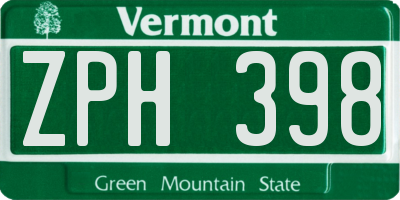 VT license plate ZPH398