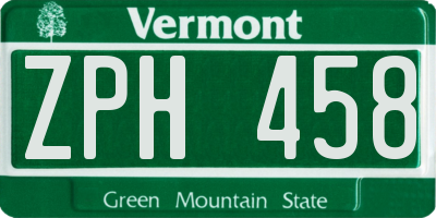 VT license plate ZPH458