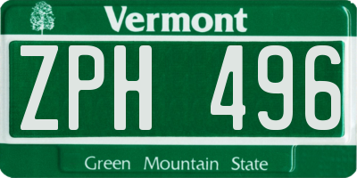 VT license plate ZPH496