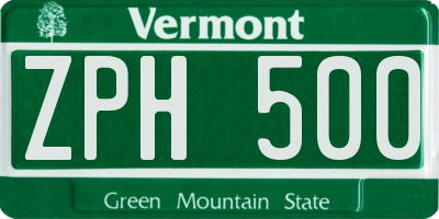 VT license plate ZPH500