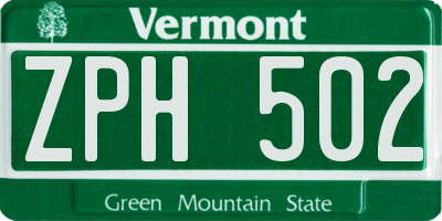 VT license plate ZPH502
