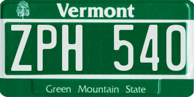 VT license plate ZPH540
