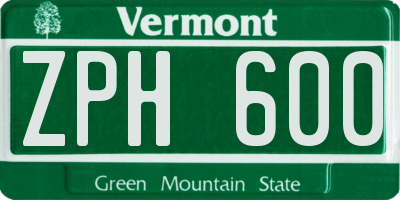 VT license plate ZPH600