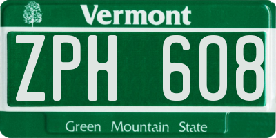 VT license plate ZPH608