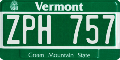 VT license plate ZPH757