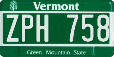 VT license plate ZPH758