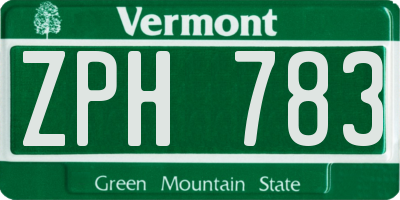 VT license plate ZPH783