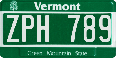 VT license plate ZPH789