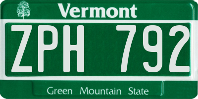 VT license plate ZPH792