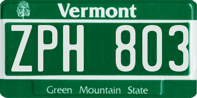 VT license plate ZPH803
