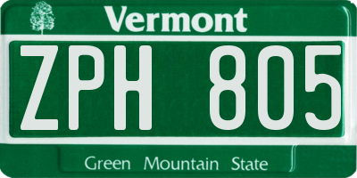 VT license plate ZPH805