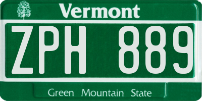VT license plate ZPH889