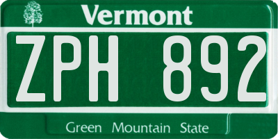 VT license plate ZPH892