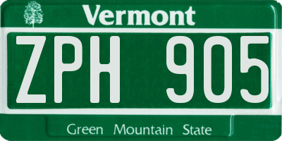 VT license plate ZPH905