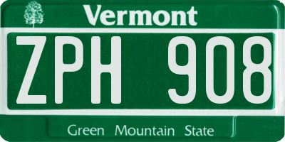 VT license plate ZPH908