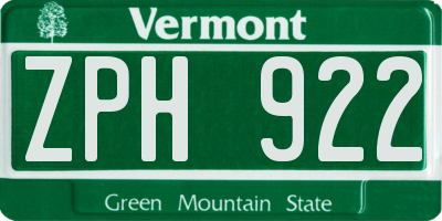 VT license plate ZPH922