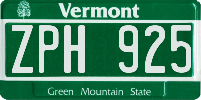 VT license plate ZPH925