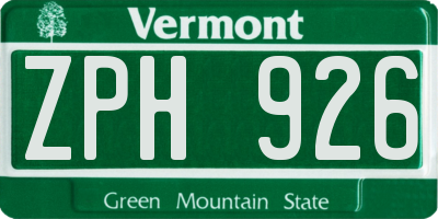 VT license plate ZPH926