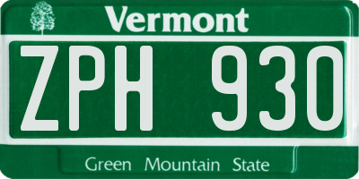 VT license plate ZPH930