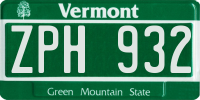 VT license plate ZPH932
