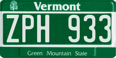 VT license plate ZPH933