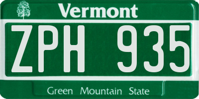 VT license plate ZPH935