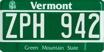 VT license plate ZPH942