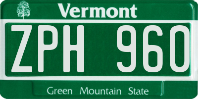 VT license plate ZPH960