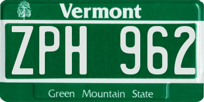 VT license plate ZPH962