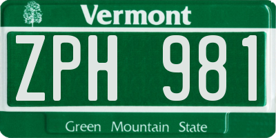 VT license plate ZPH981