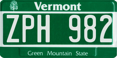 VT license plate ZPH982