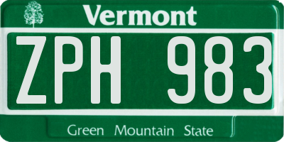 VT license plate ZPH983