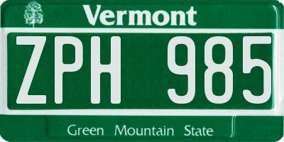 VT license plate ZPH985