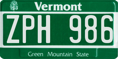 VT license plate ZPH986
