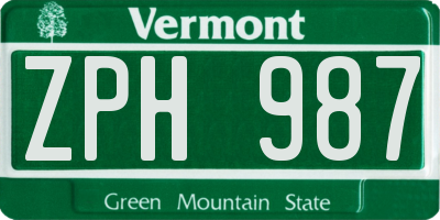 VT license plate ZPH987