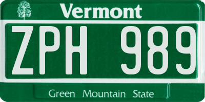 VT license plate ZPH989