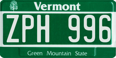 VT license plate ZPH996