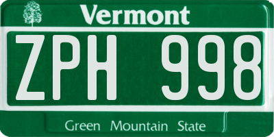 VT license plate ZPH998