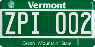 VT license plate ZPI002