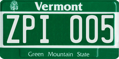 VT license plate ZPI005