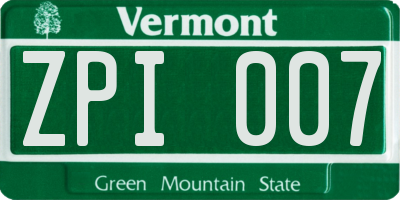 VT license plate ZPI007